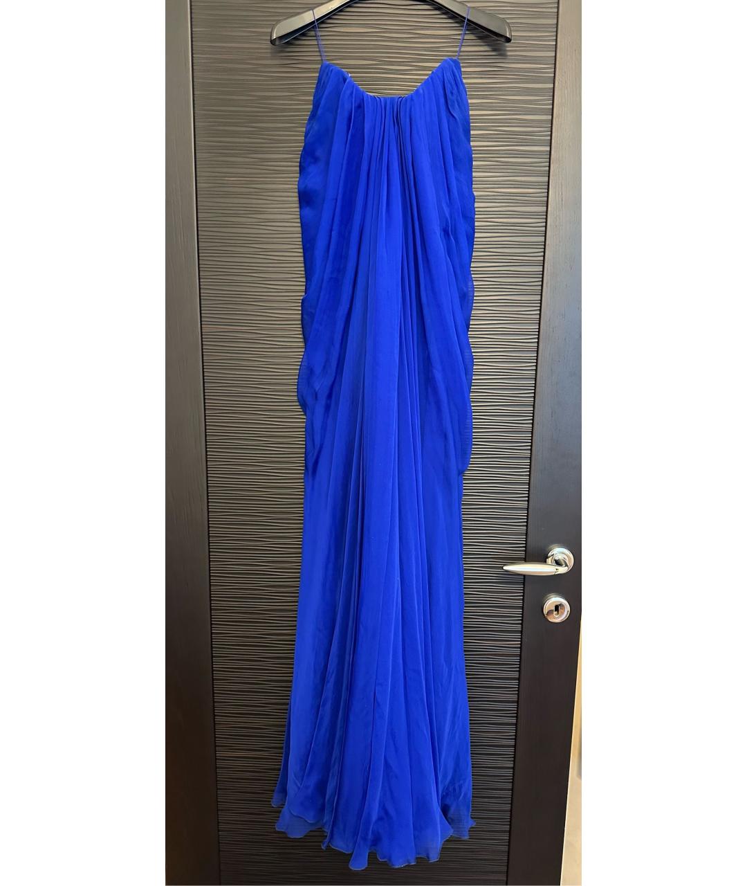 ALEXANDER MCQUEEN Синее шелковое вечернее платье, фото 6