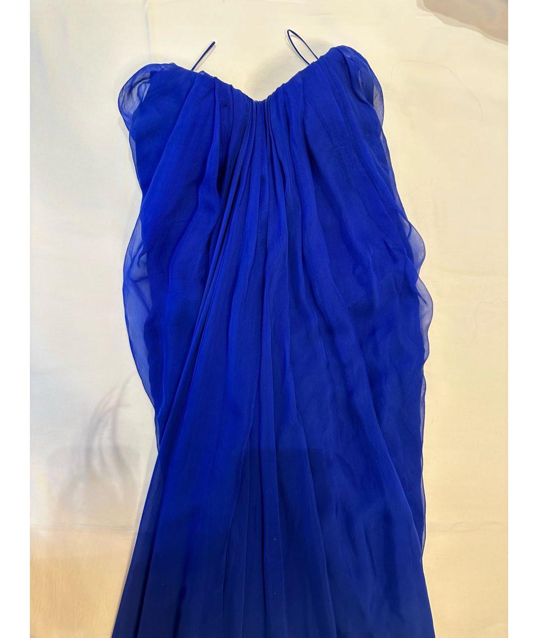 ALEXANDER MCQUEEN Синее шелковое вечернее платье, фото 2