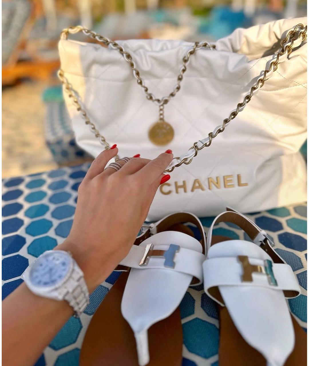 CHANEL Белая кожаная сумка тоут, фото 7