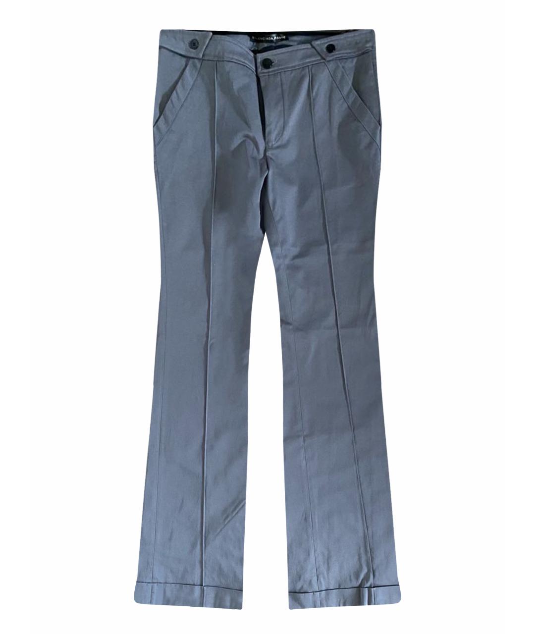 BALENCIAGA Серые хлопковые прямые брюки, фото 1