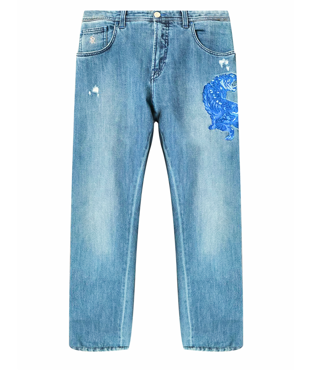 STEFANO RICCI Синие хлопко-эластановые прямые джинсы, фото 1