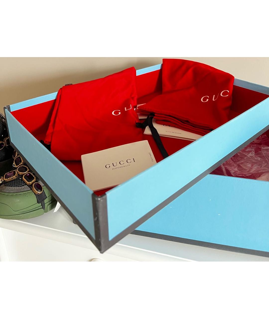 GUCCI Зеленые кожаные кроссовки, фото 7