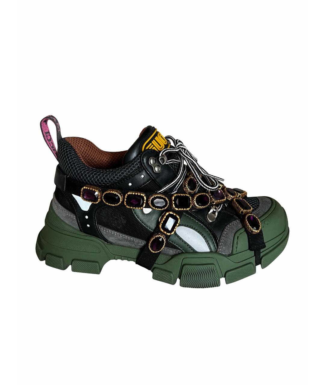 GUCCI Зеленые кожаные кроссовки, фото 1