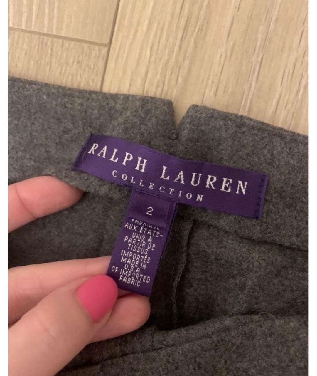 RALPH LAUREN PURPLE LABEL Антрацитовые шерстяные прямые брюки, фото 3