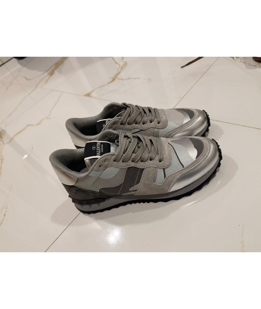 VALENTINO Серебряные кожаные кроссовки, фото 3