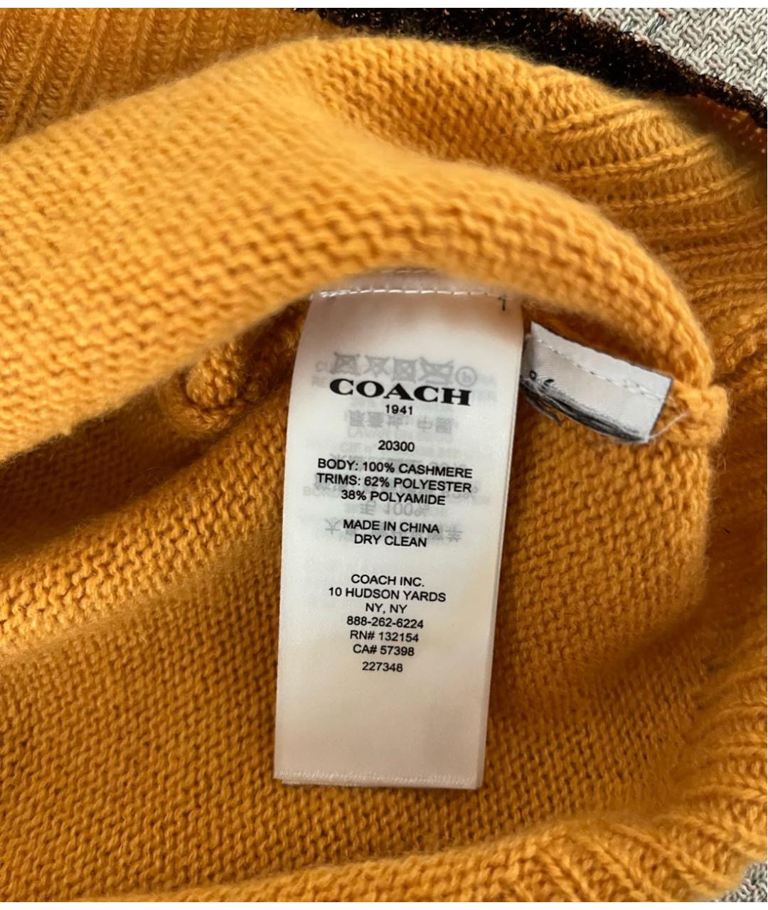 COACH Желтый кашемировый джемпер / свитер, фото 3