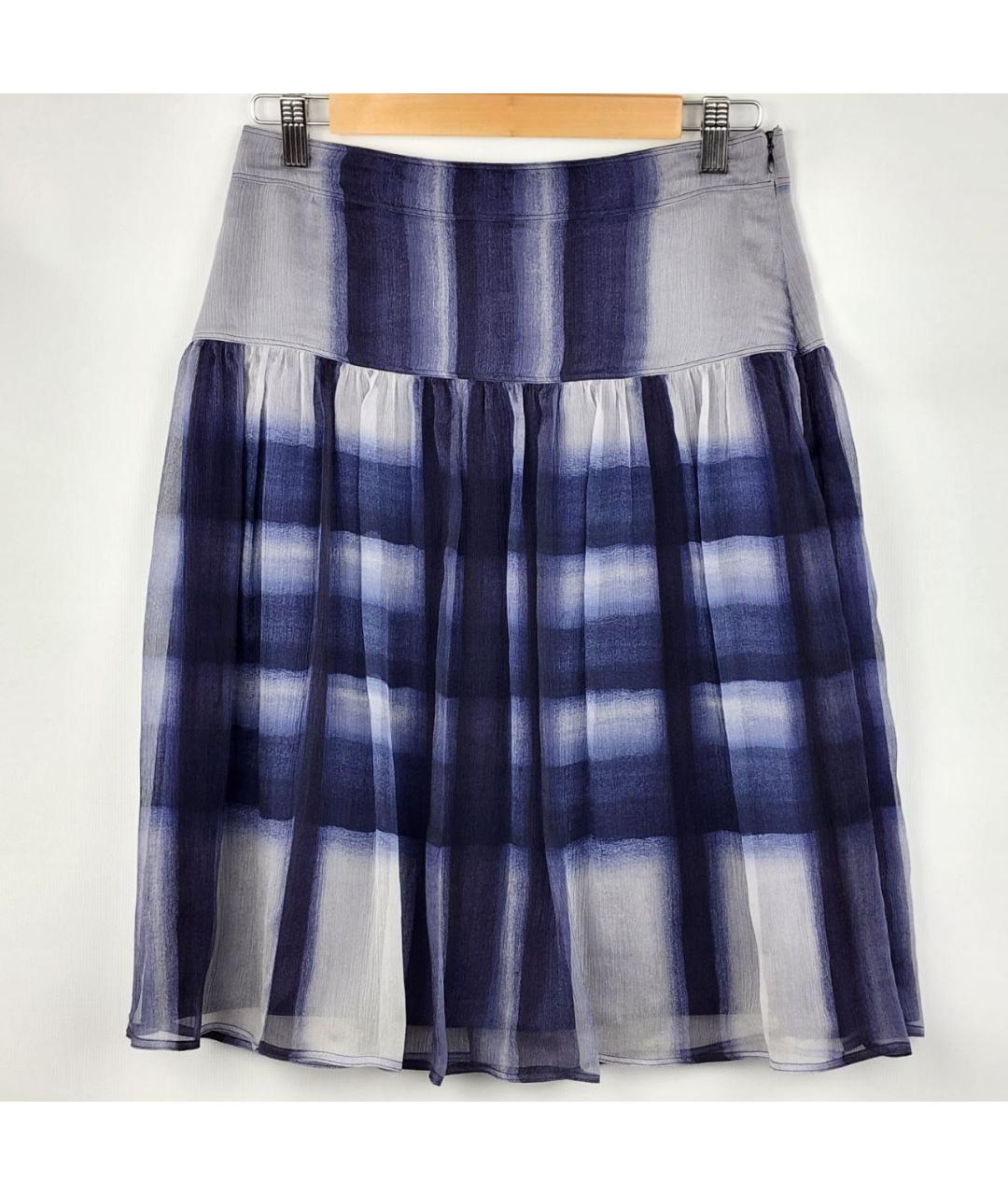 BURBERRY Темно-синяя шелковая юбка мини, фото 2