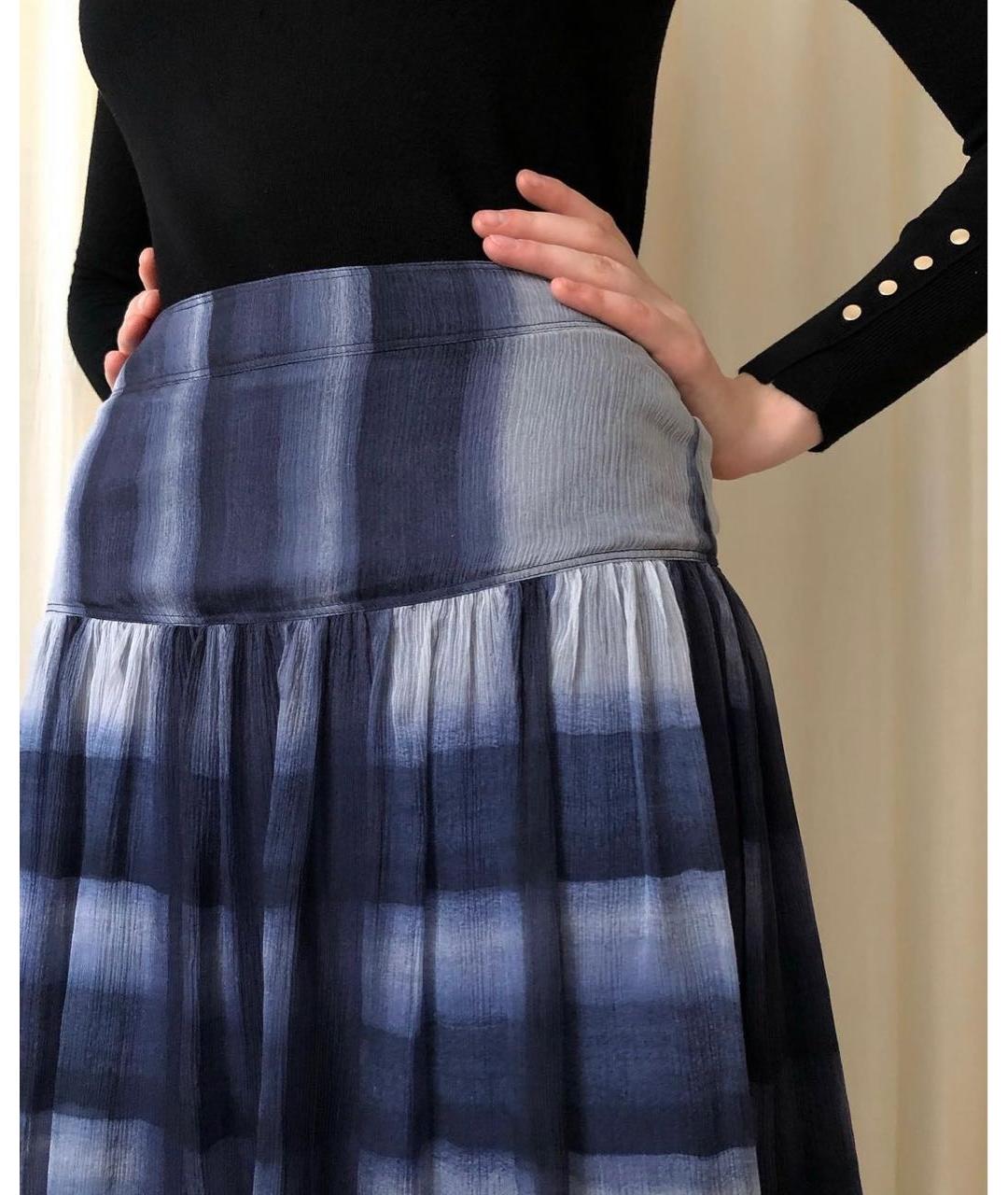 BURBERRY Темно-синяя шелковая юбка мини, фото 4
