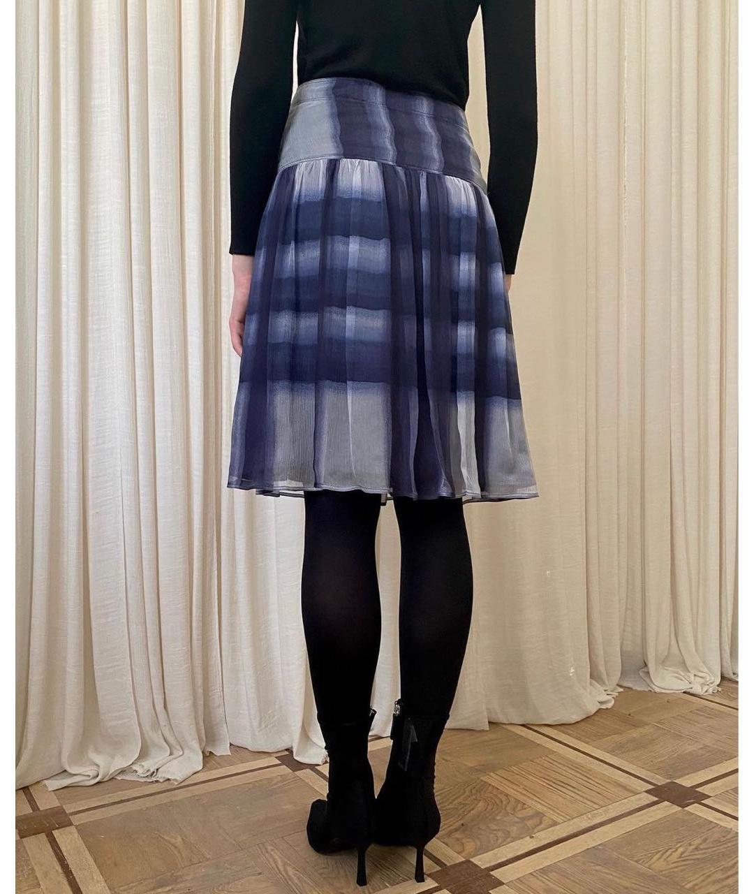 BURBERRY Темно-синяя шелковая юбка мини, фото 5