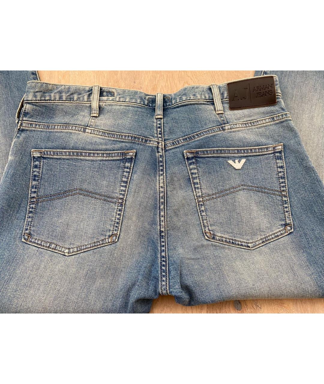 ARMANI JEANS Голубые хлопковые прямые джинсы, фото 4