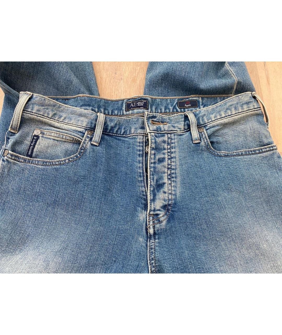 ARMANI JEANS Голубые хлопковые прямые джинсы, фото 3