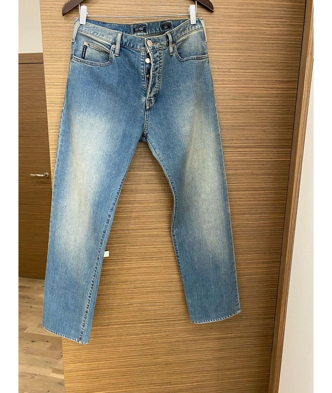 ARMANI JEANS Голубые хлопковые прямые джинсы, фото 7