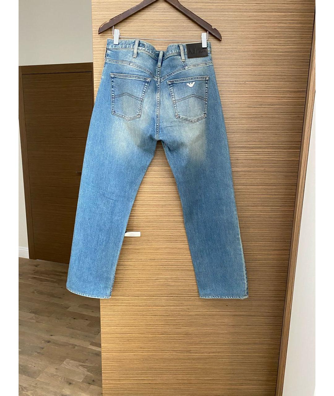 ARMANI JEANS Голубые хлопковые прямые джинсы, фото 2