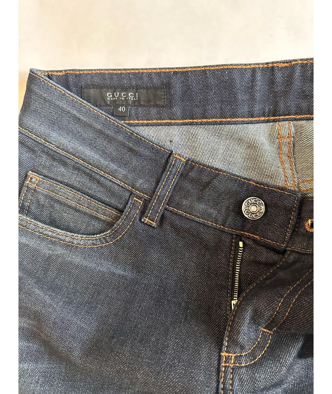 GUCCI Темно-синие хлопко-эластановые джинсы слим, фото 4