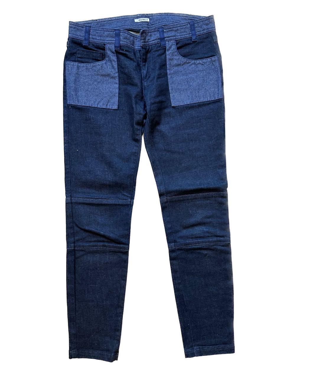 MIU MIU Темно-синие хлопко-эластановые джинсы слим, фото 1