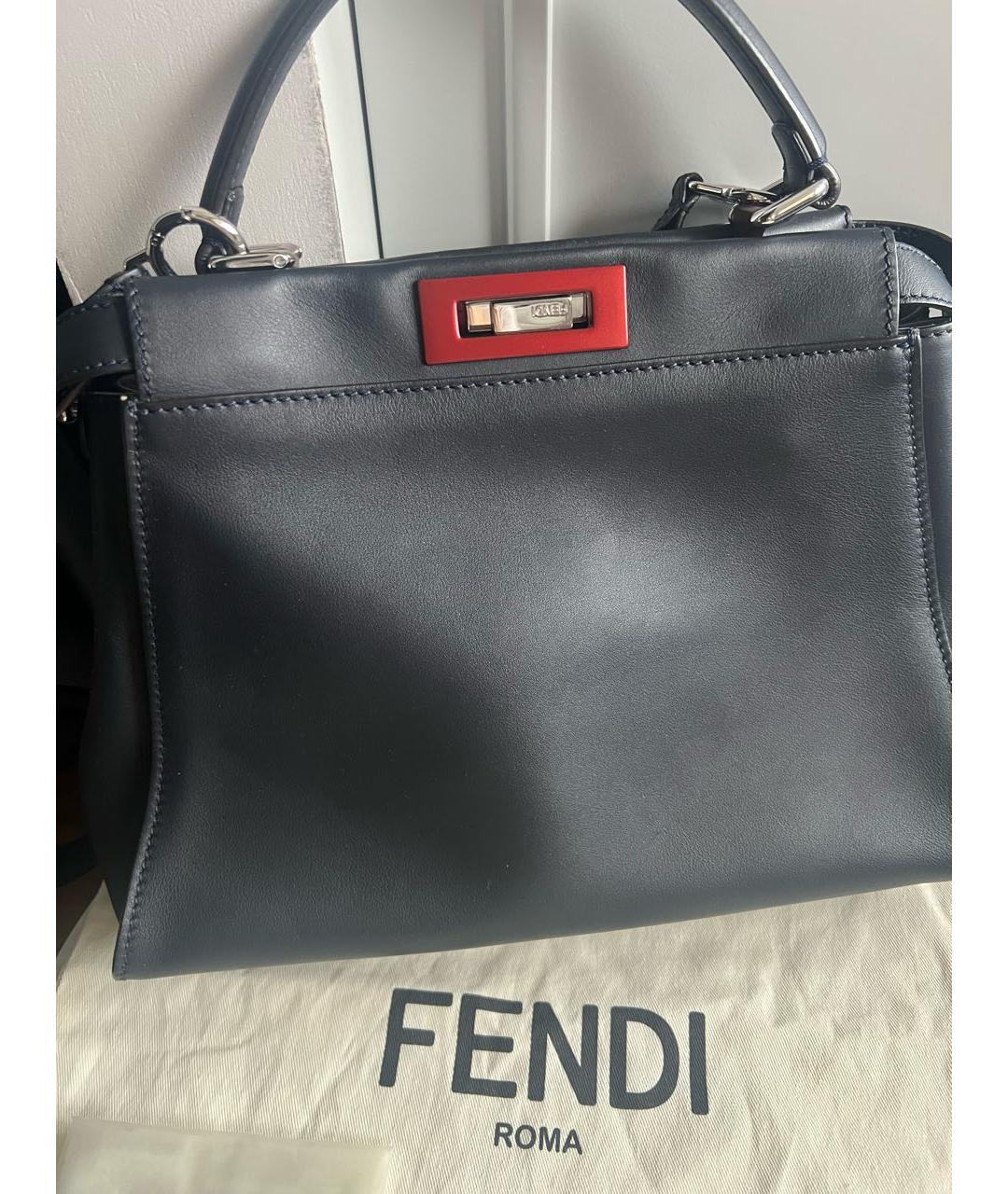 FENDI Темно-синяя кожаная сумка с короткими ручками, фото 2