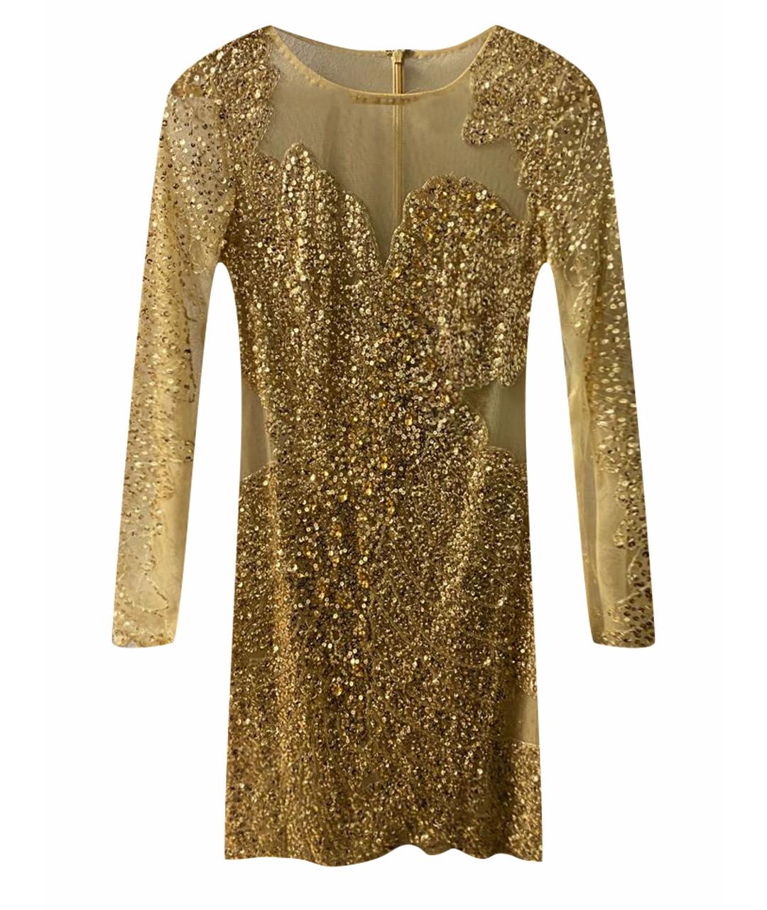 BASIX Золотое полиэстеровое коктейльное платье, фото 1