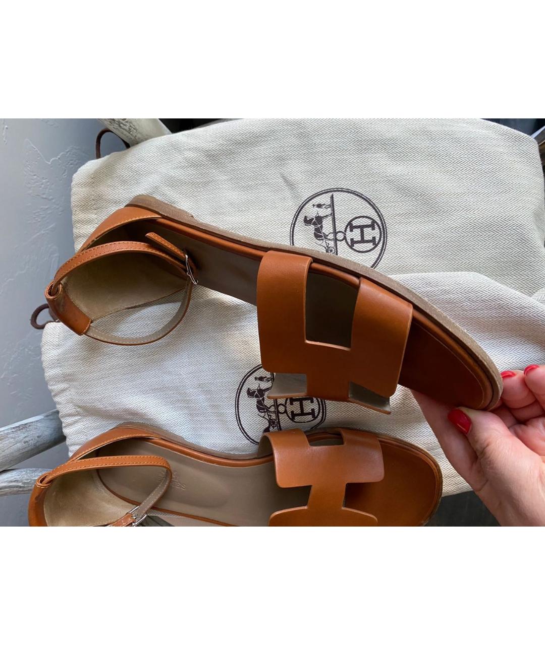 HERMES Коричневые кожаные сандалии, фото 4