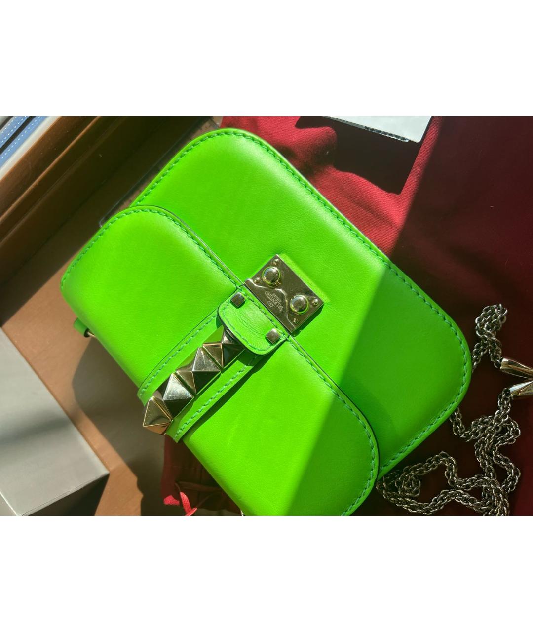 VALENTINO Зеленая кожаная сумка через плечо, фото 5