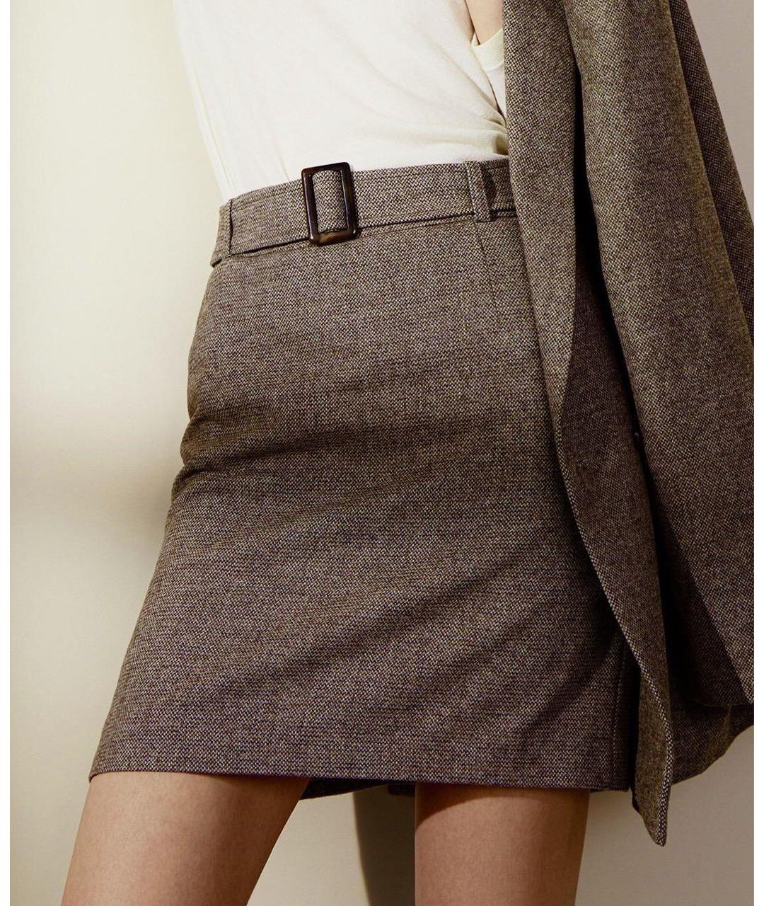 12 STOREEZ Коричневая шерстяная юбка мини, фото 3