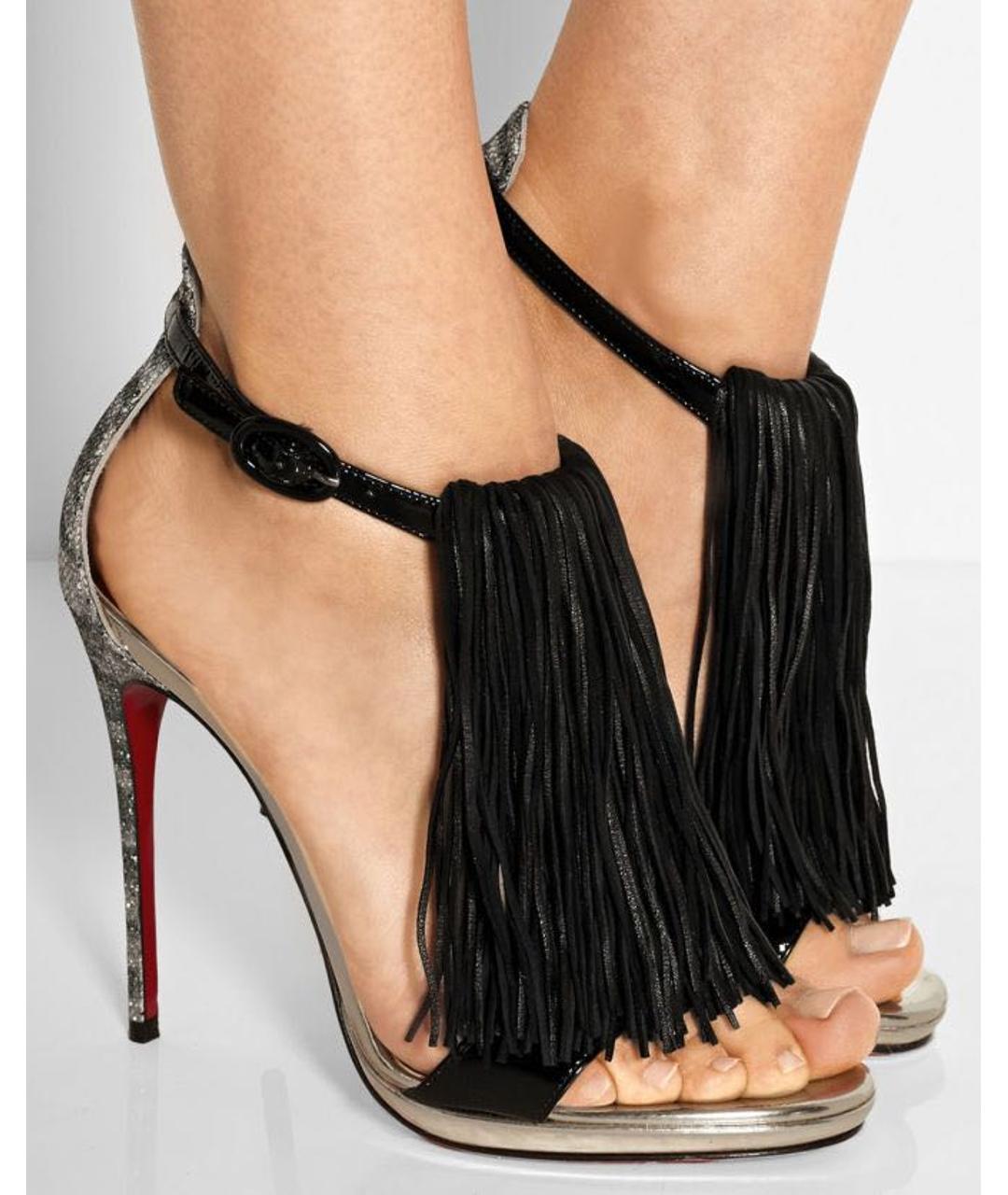 CHRISTIAN LOUBOUTIN Черные кожаные босоножки, фото 3