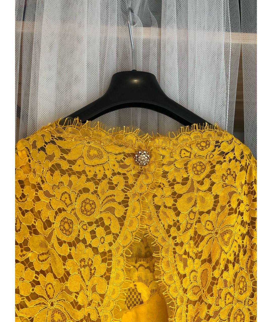 DOLCE&GABBANA Желтое кружевное повседневное платье, фото 3