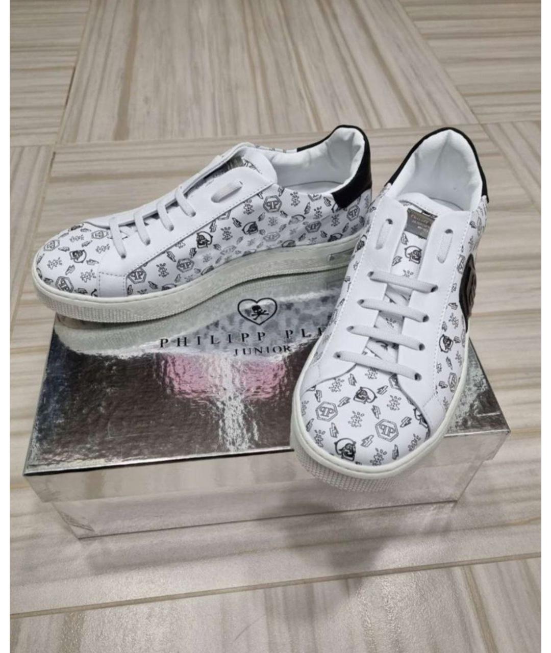 PHILIPP PLEIN JUNIOR Белые кожаные кеды, фото 2