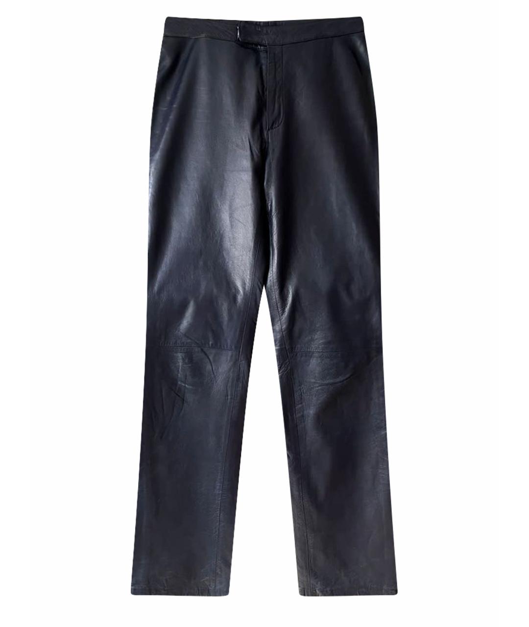 ROBERTO CAVALLI Черные кожаные прямые брюки, фото 1