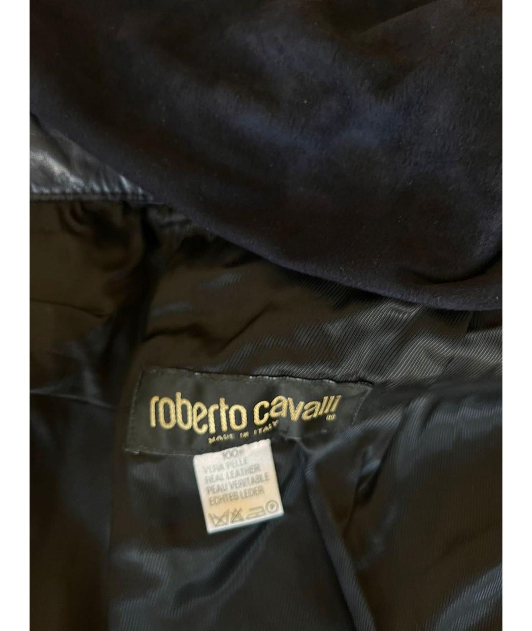 ROBERTO CAVALLI Черные кожаные прямые брюки, фото 4
