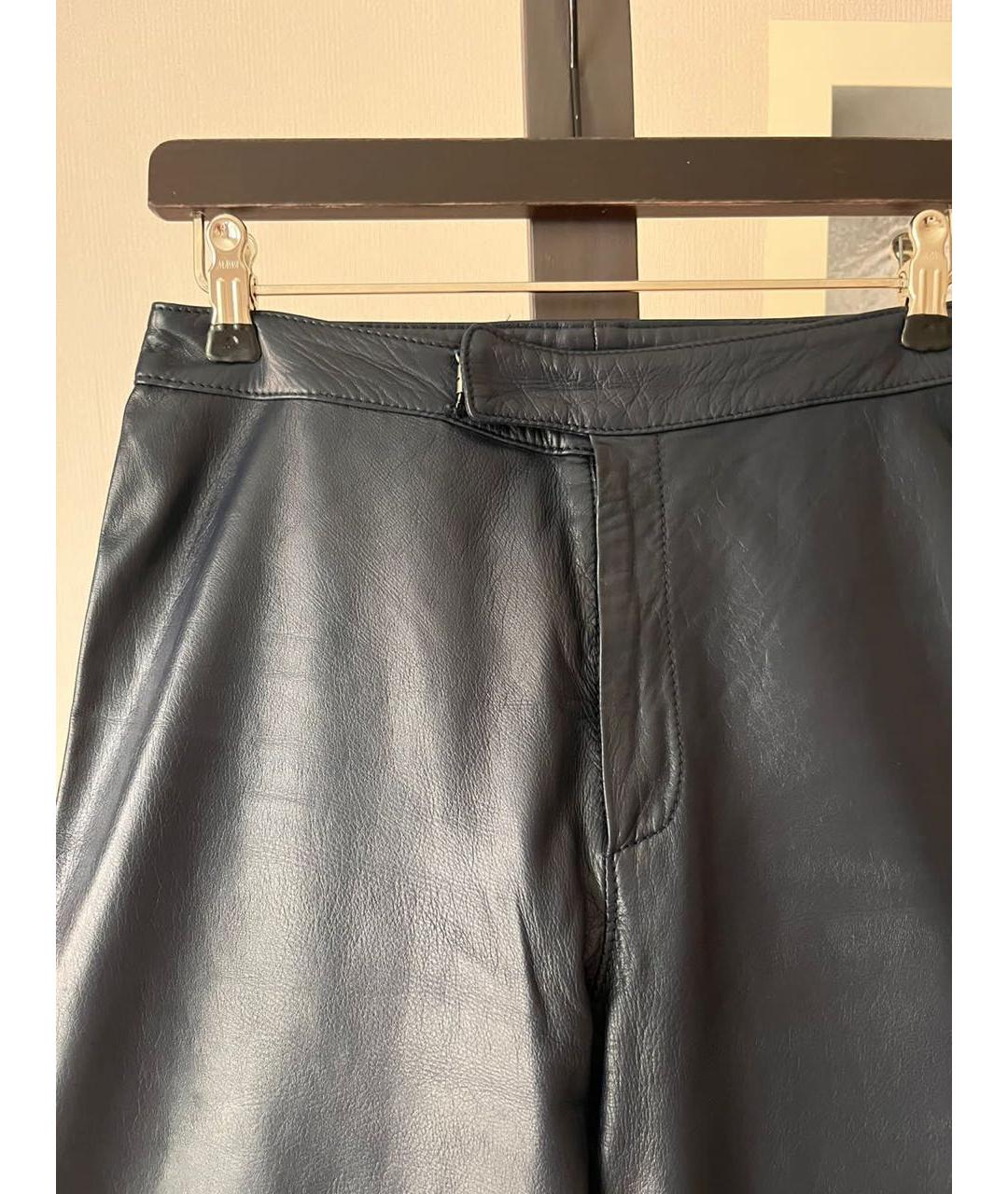 ROBERTO CAVALLI Черные кожаные прямые брюки, фото 3