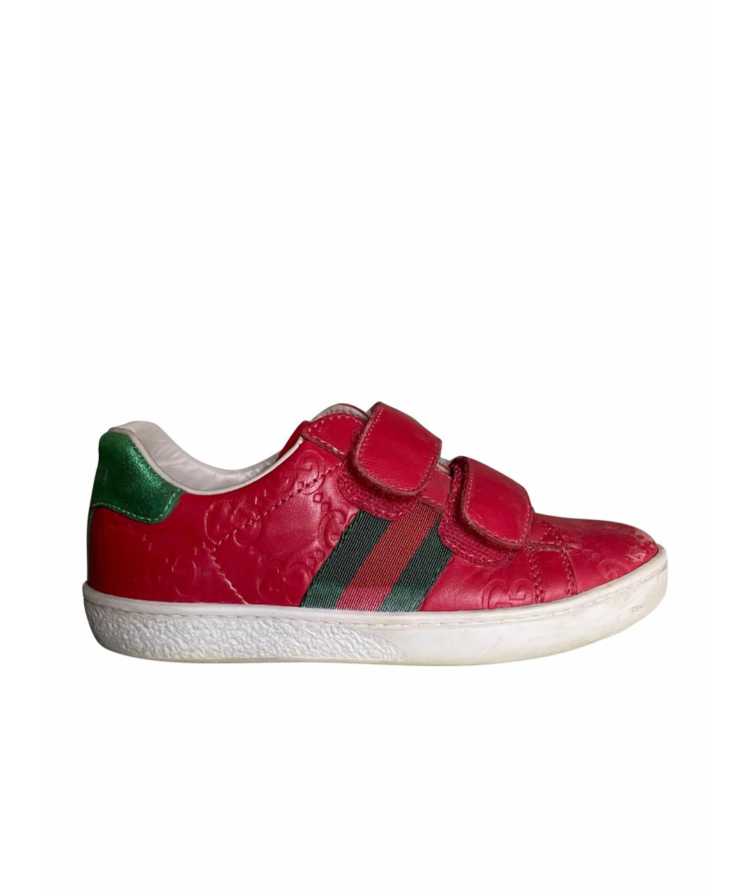 GUCCI KIDS Красные кожаные кеды, фото 1