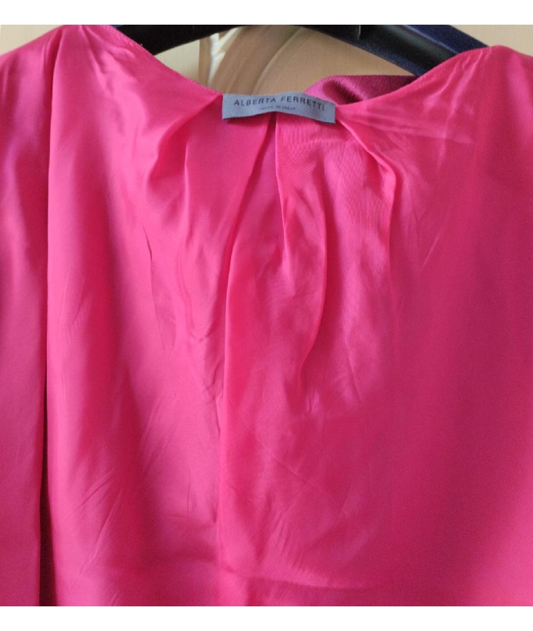 ALBERTA FERRETTI Фуксия шелковое коктейльное платье, фото 3