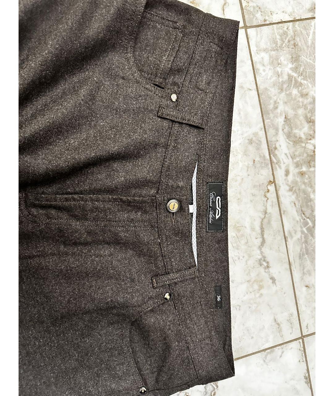 Cesare Attolini Коричневые шерстяные повседневные брюки, фото 5