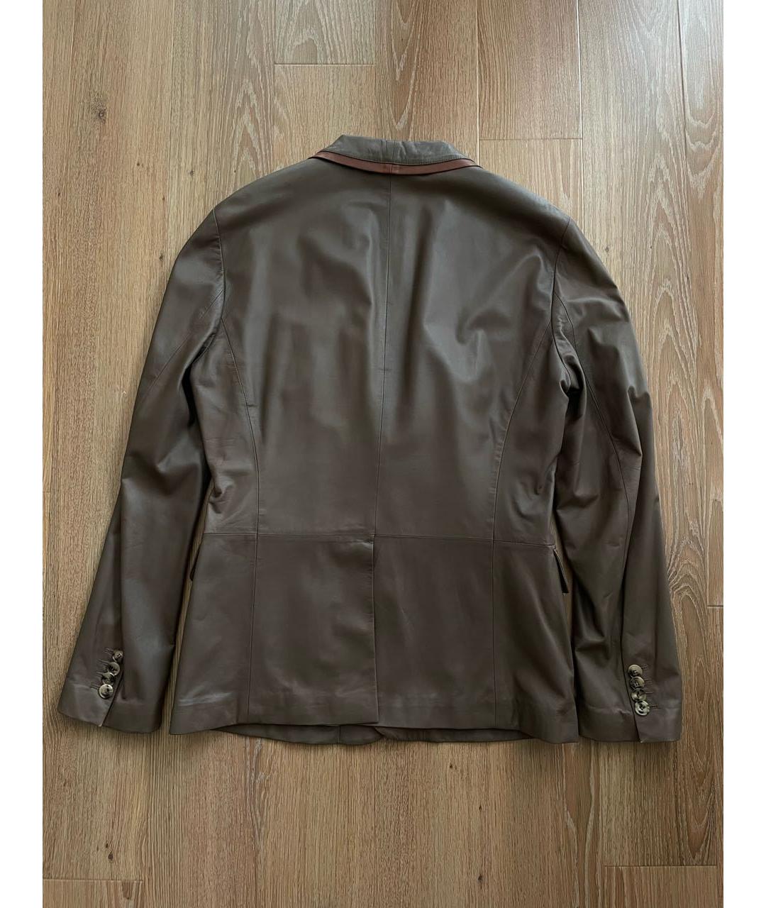 GIORGIO ARMANI Бежевый кожаный жакет/пиджак, фото 4