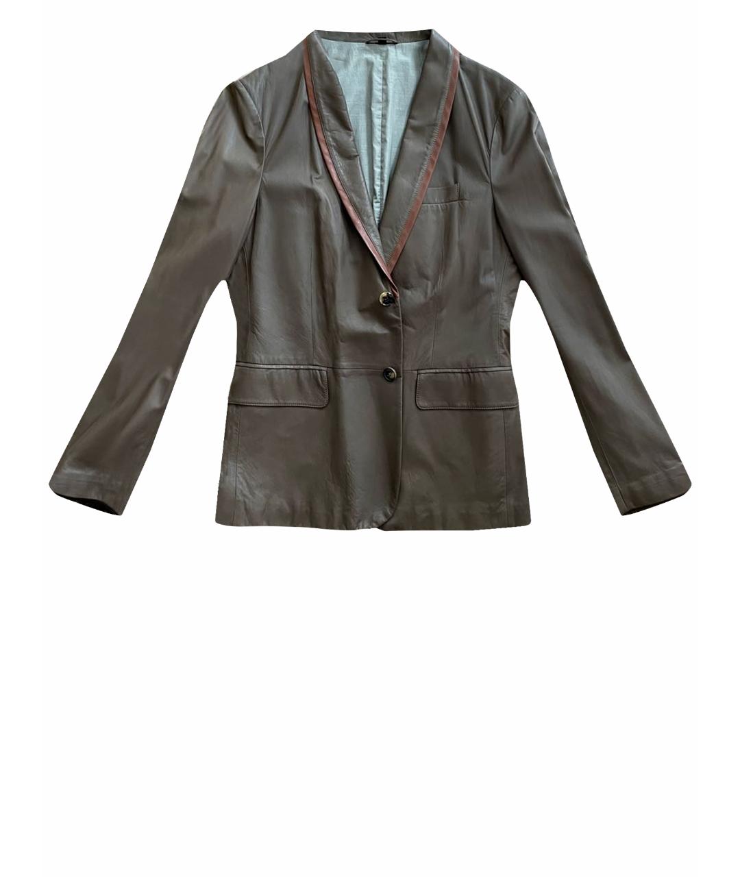 GIORGIO ARMANI Бежевый кожаный жакет/пиджак, фото 1