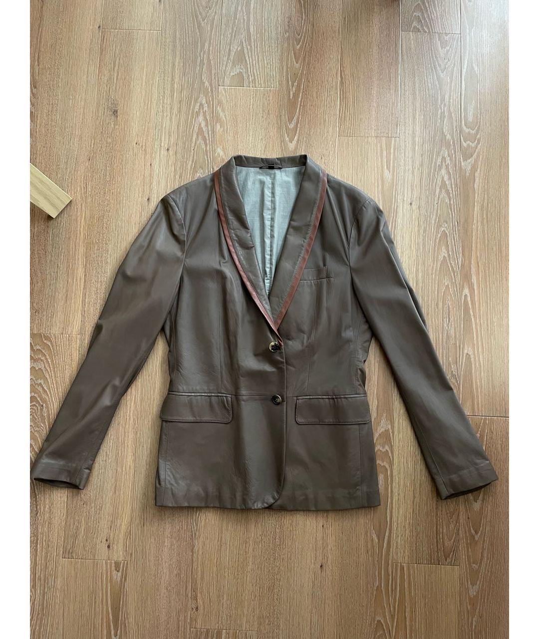 GIORGIO ARMANI Бежевый кожаный жакет/пиджак, фото 6