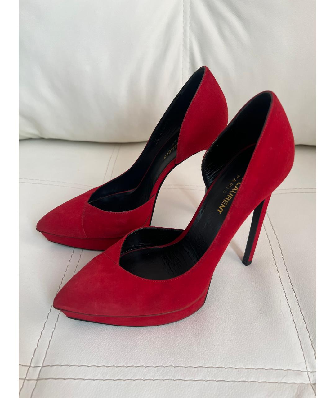 SAINT LAURENT Красные замшевые туфли, фото 6