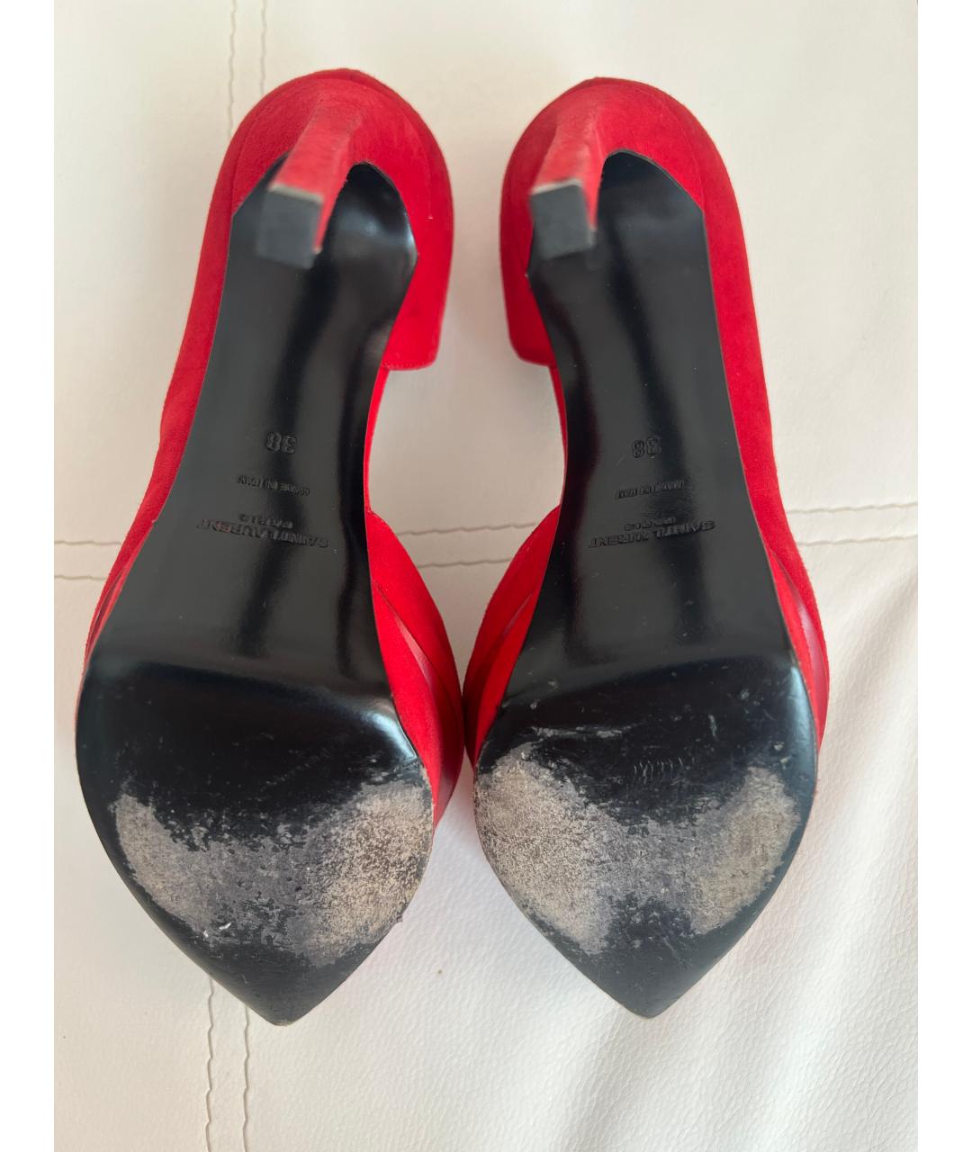 SAINT LAURENT Красные замшевые туфли, фото 5