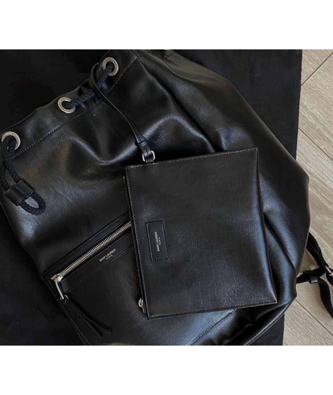 SAINT LAURENT Черный кожаный рюкзак, фото 3