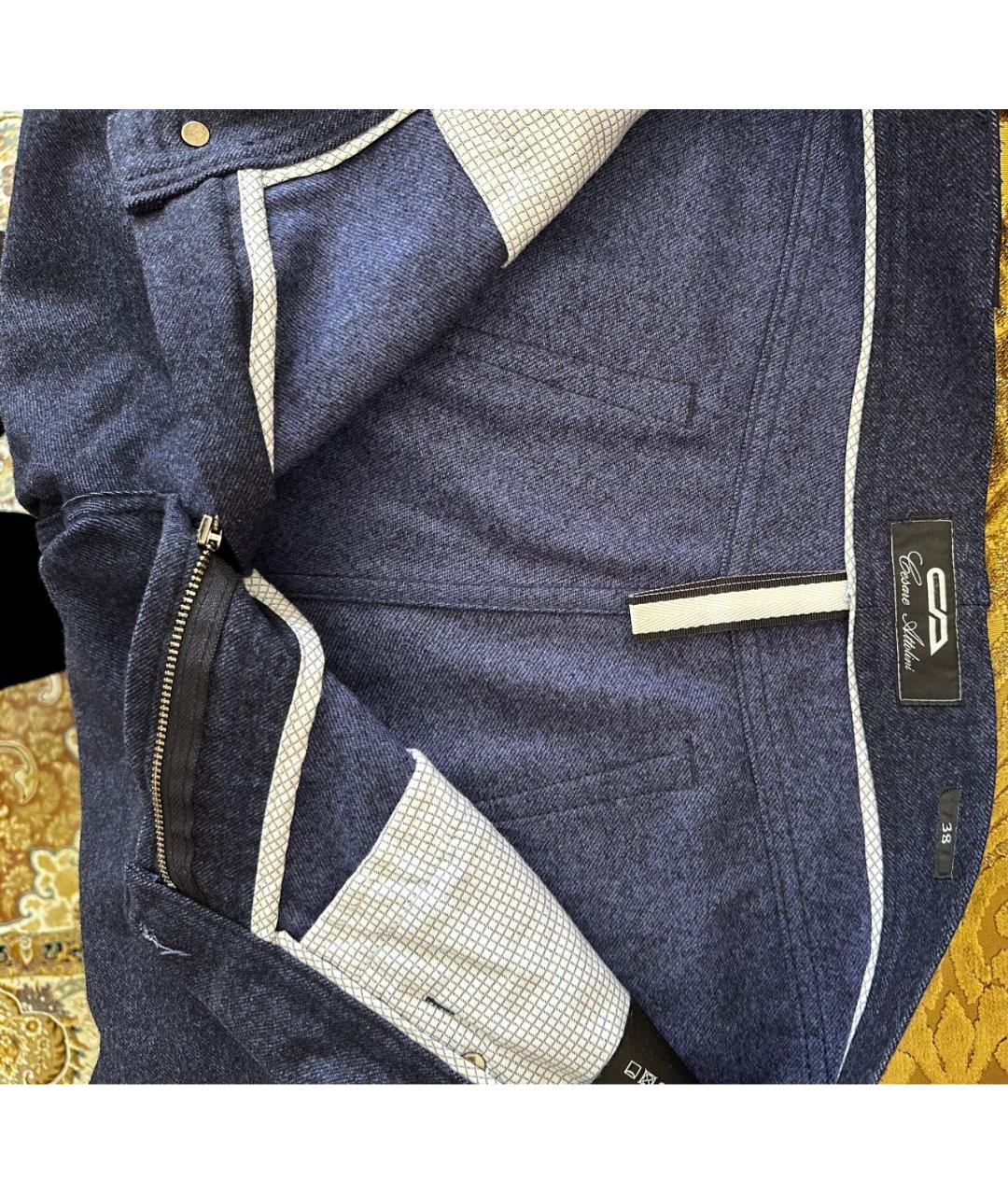 Cesare Attolini Темно-синие шерстяные повседневные брюки, фото 3