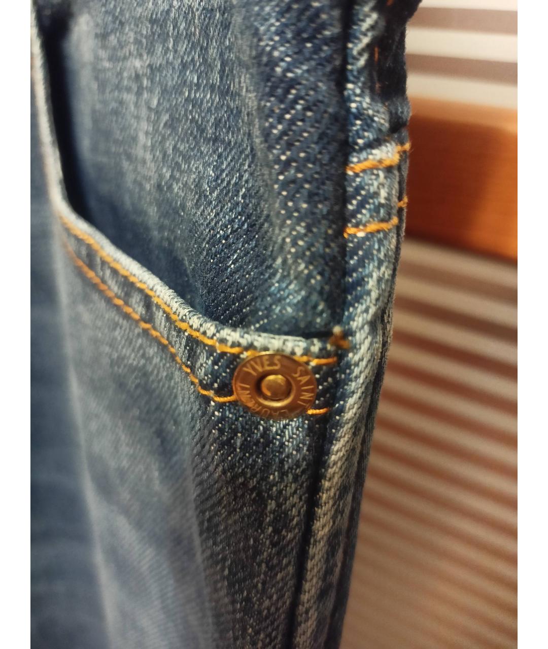 SAINT LAURENT Темно-синие хлопковые прямые джинсы, фото 6