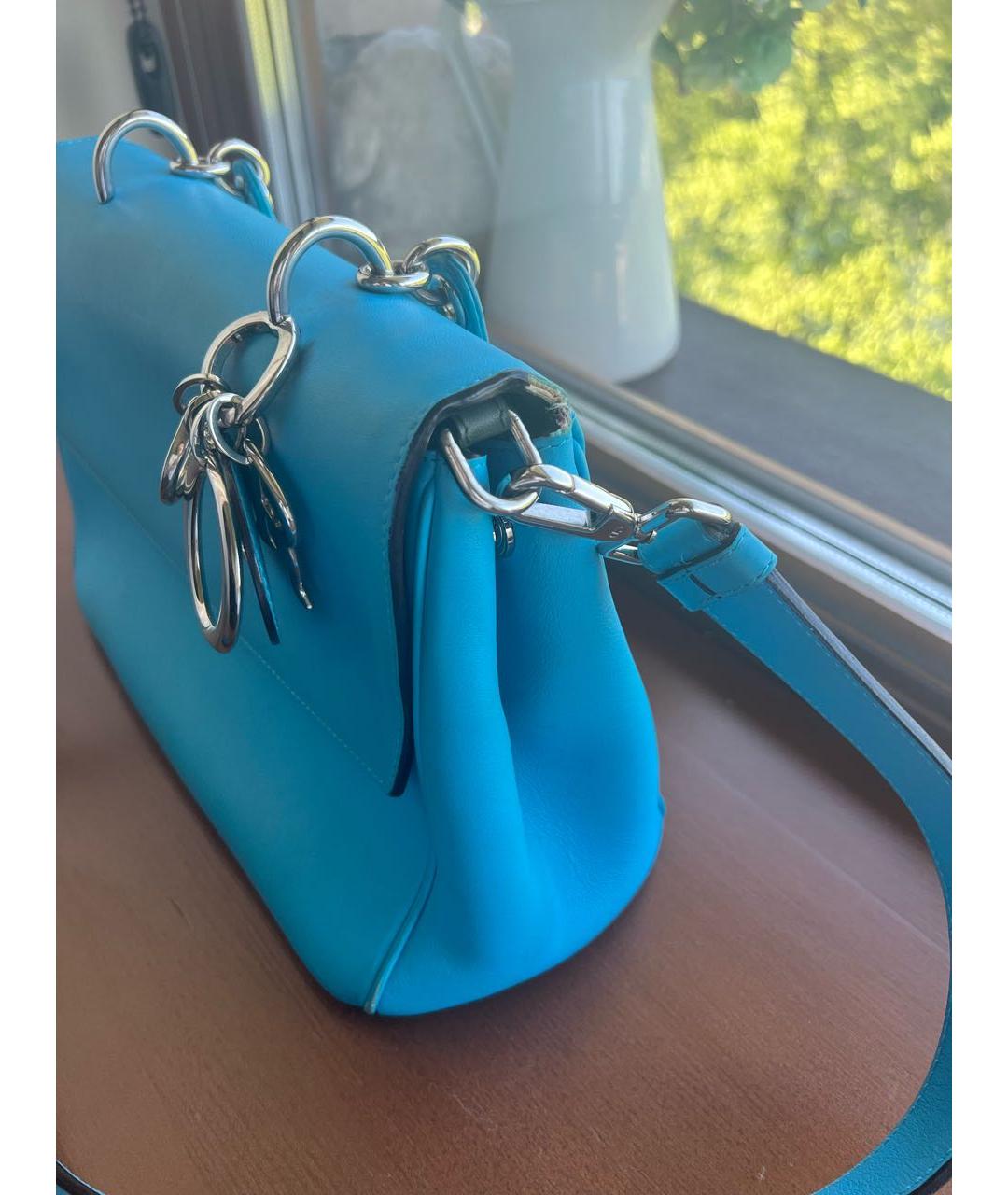 CHRISTIAN DIOR Голубая кожаная сумка с короткими ручками, фото 6
