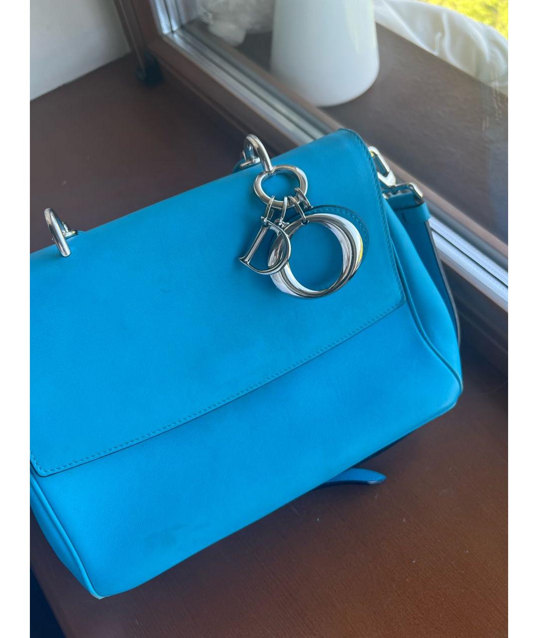 CHRISTIAN DIOR Голубая кожаная сумка с короткими ручками, фото 5