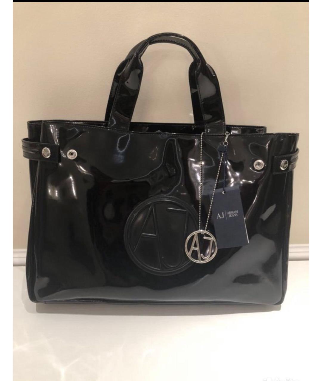ARMANI JEANS Черная сумка тоут из лакированной кожи, фото 8