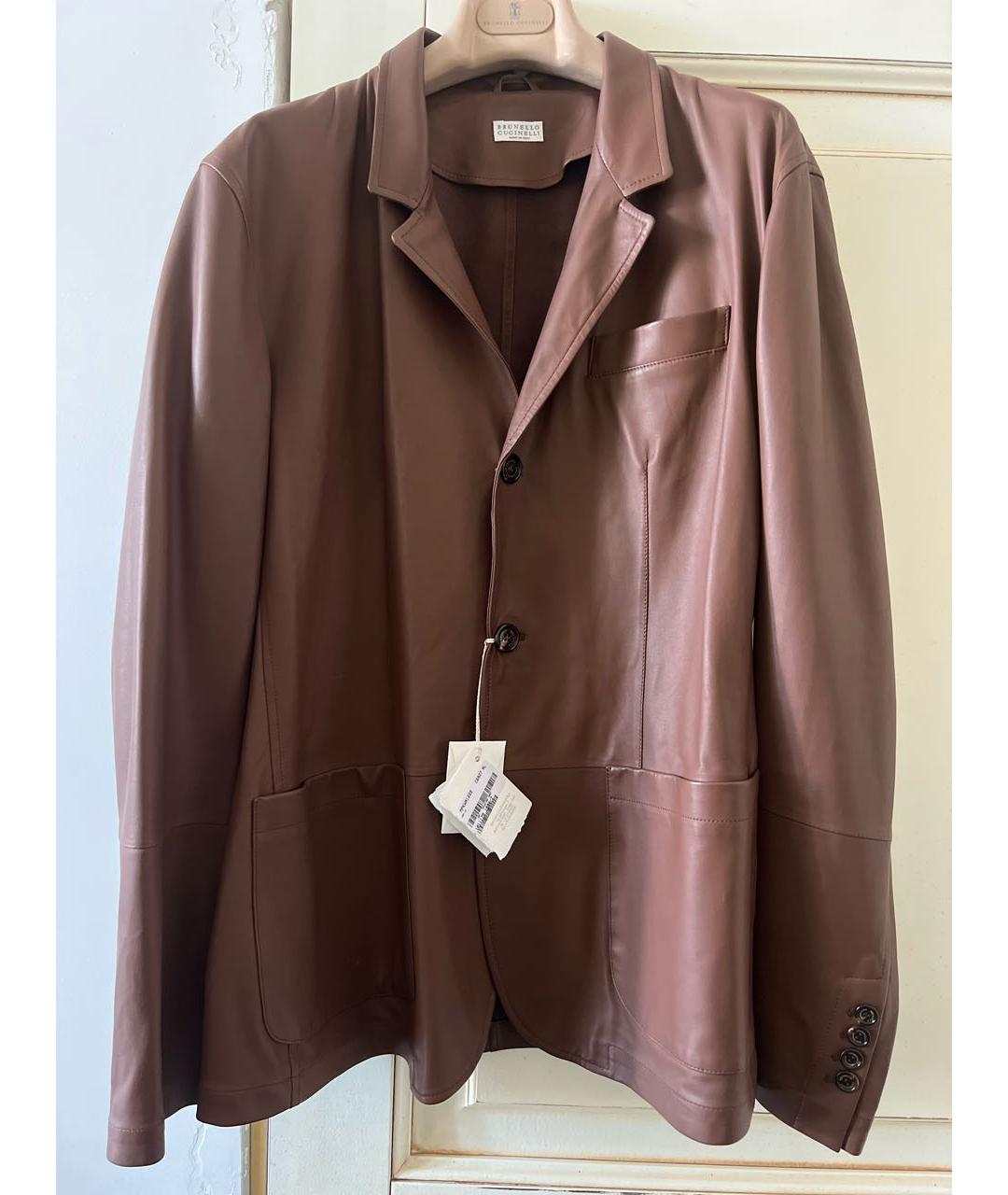 BRUNELLO CUCINELLI Коричневый кожаный пиджак, фото 9