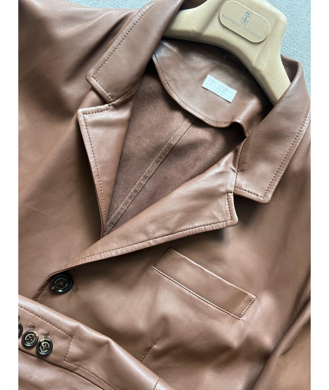 BRUNELLO CUCINELLI Коричневый кожаный пиджак, фото 5