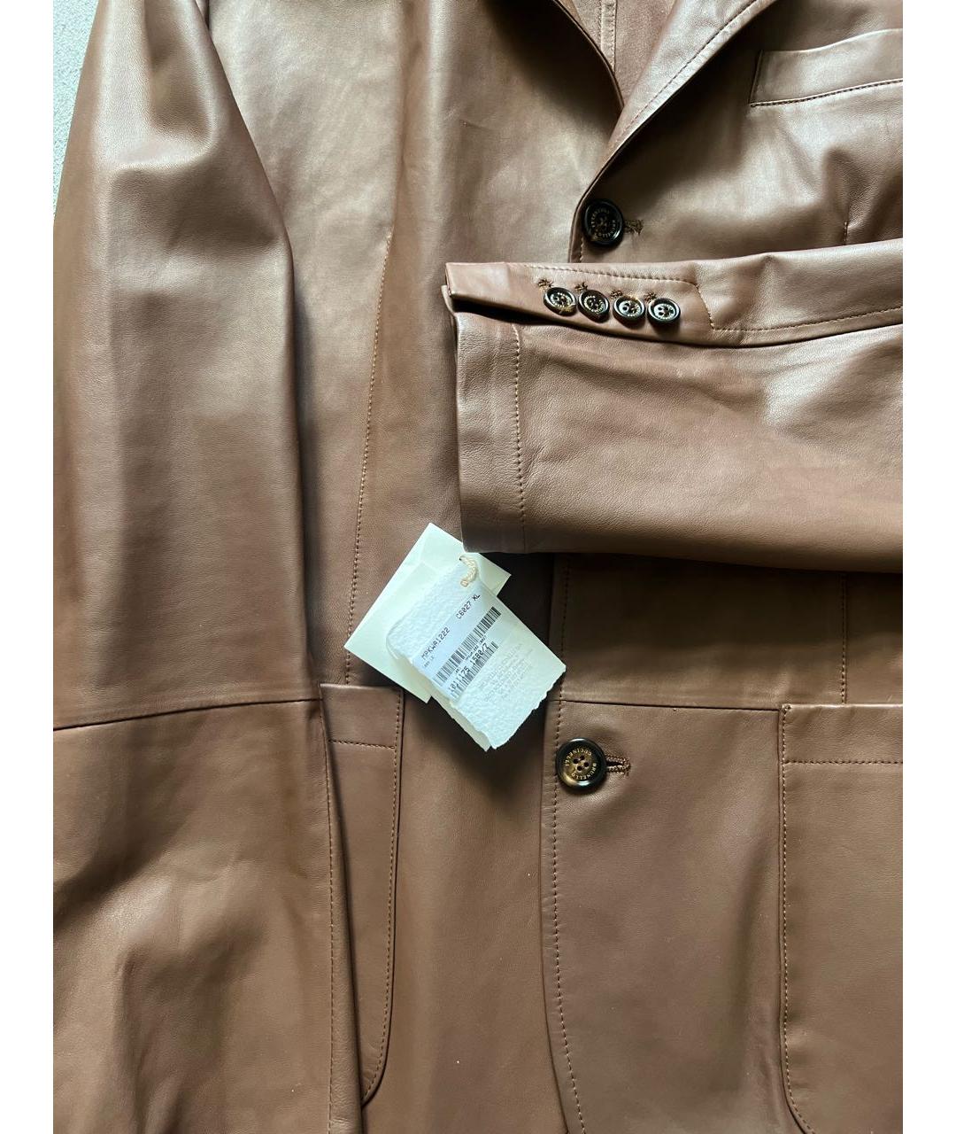 BRUNELLO CUCINELLI Коричневый кожаный пиджак, фото 4