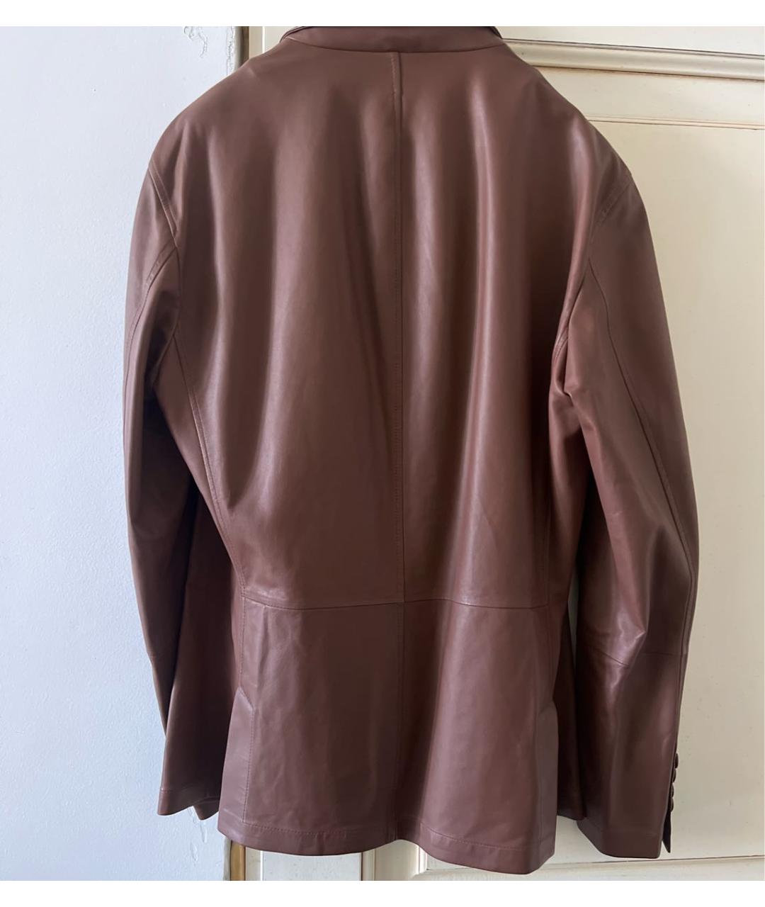 BRUNELLO CUCINELLI Коричневый кожаный пиджак, фото 2