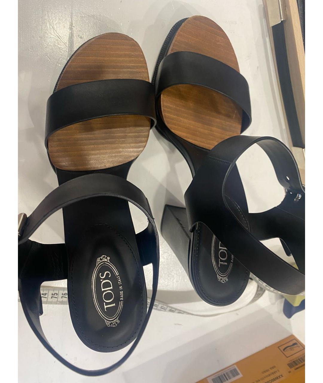TOD'S Черные кожаные босоножки, фото 3