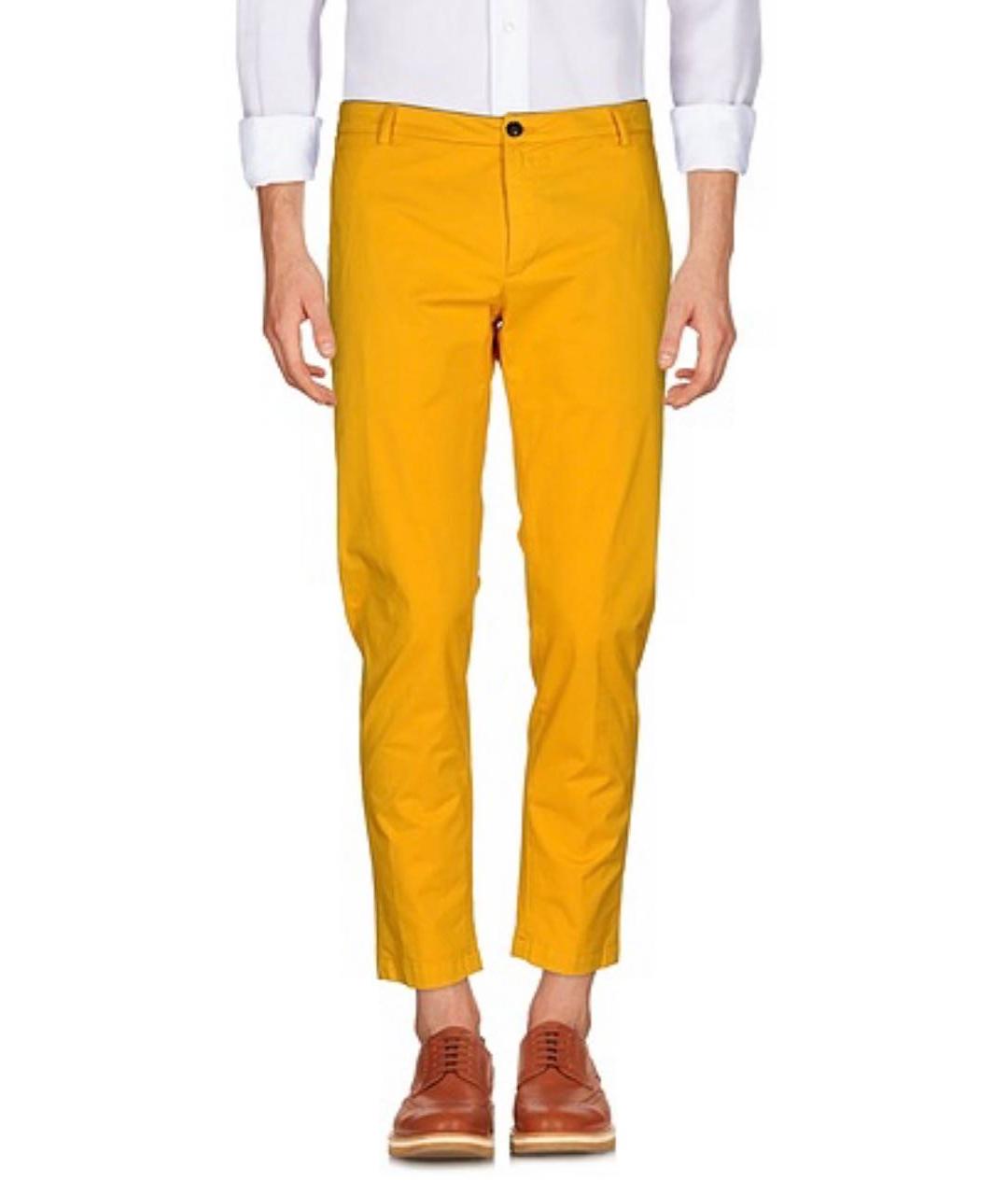 DEPARTMENT 5 Желтые хлопко-эластановые повседневные брюки, фото 8